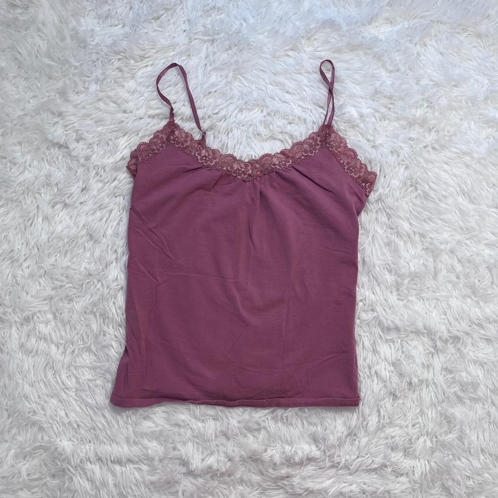 y2k pink purple lace trim tank top medium